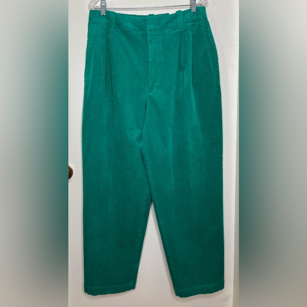 Marni x Uniqlo Women’s Corduroy Wide Fit Pleated Trousers, Green, XL. NWT